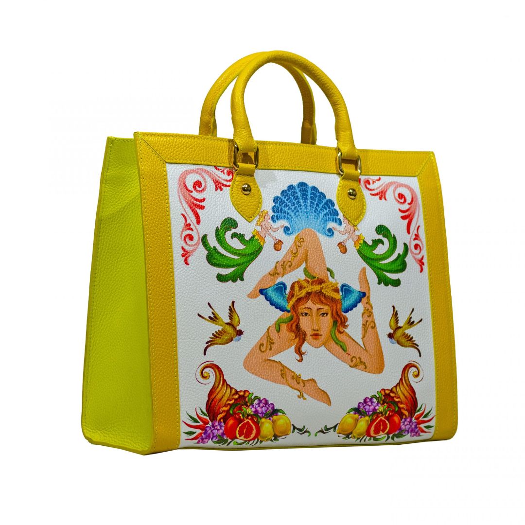 Borsa "TRINACRIA" bianca - gialla